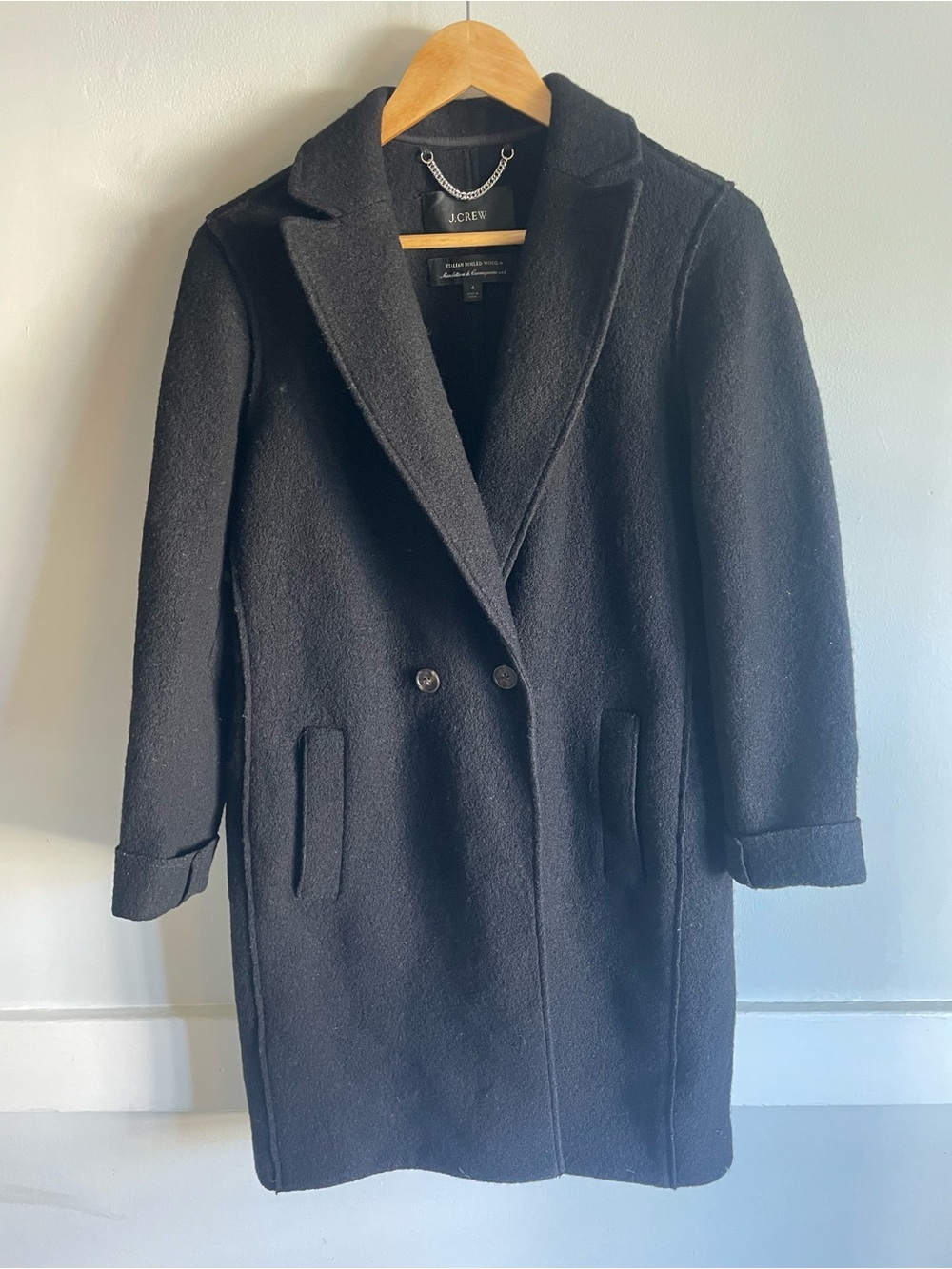 J.Crew Classic Black Boiled Wool Overcoat